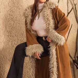 Brown Casual Women's Plus Size Warm Fuzzy Jacket